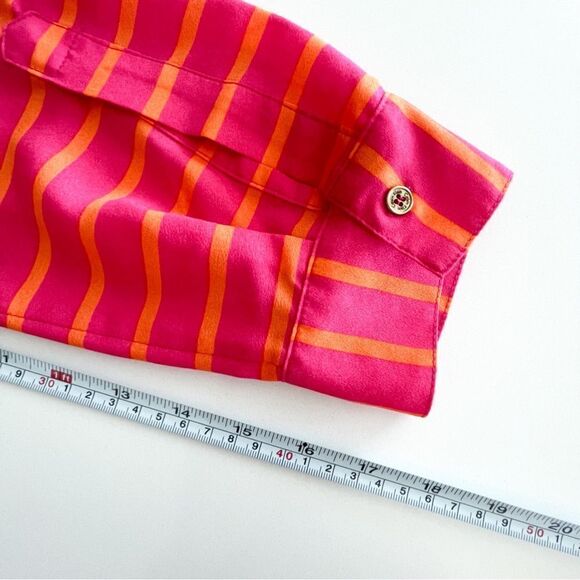 Calvin Klein Blouse Half Zip Pink Orange Stripe Cuffed Sleeves Button Women's M - Picture 9 of 10
